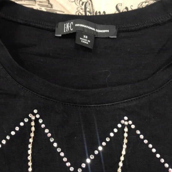 Inc Cotton Raining Rhinestone Embellished T-Shirt - Picture 5 of 8